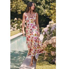 ASTR Zoie Floral Satin Ruffle Dress