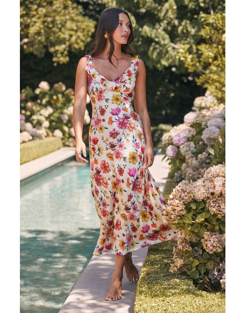 ASTR Zoie Floral Satin Ruffle Dress