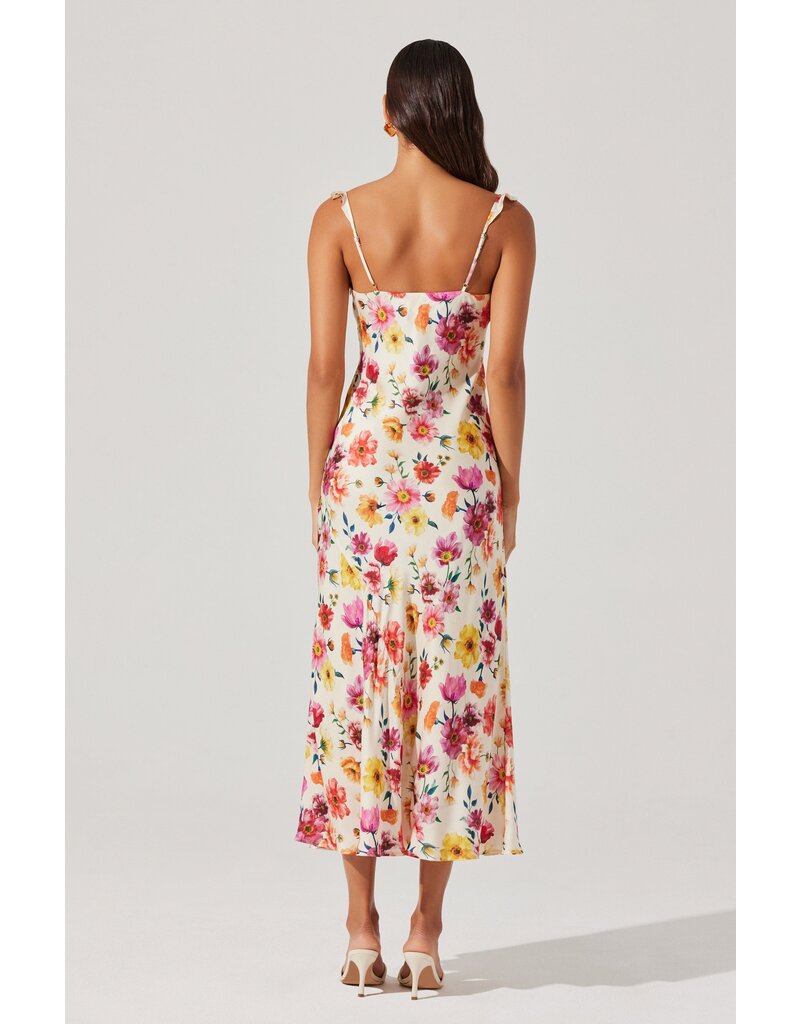 ASTR Zoie Floral Satin Ruffle Dress