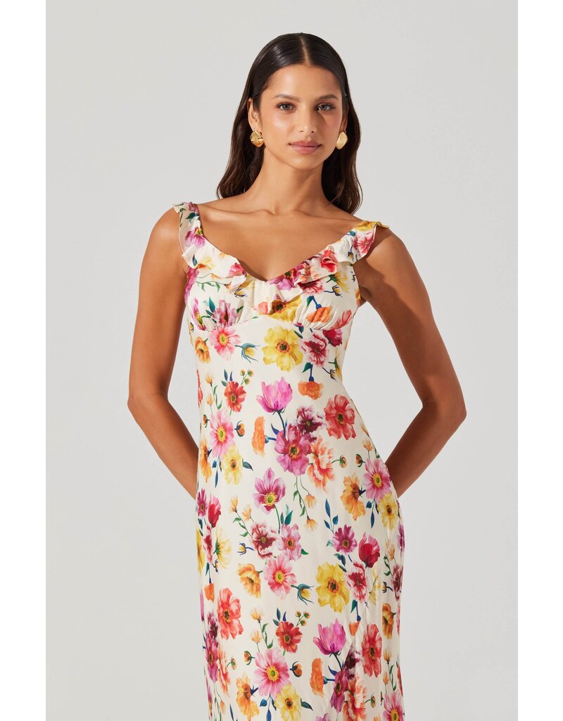 ASTR Zoie Floral Satin Ruffle Dress