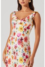 ASTR Zoie Floral Satin Ruffle Dress