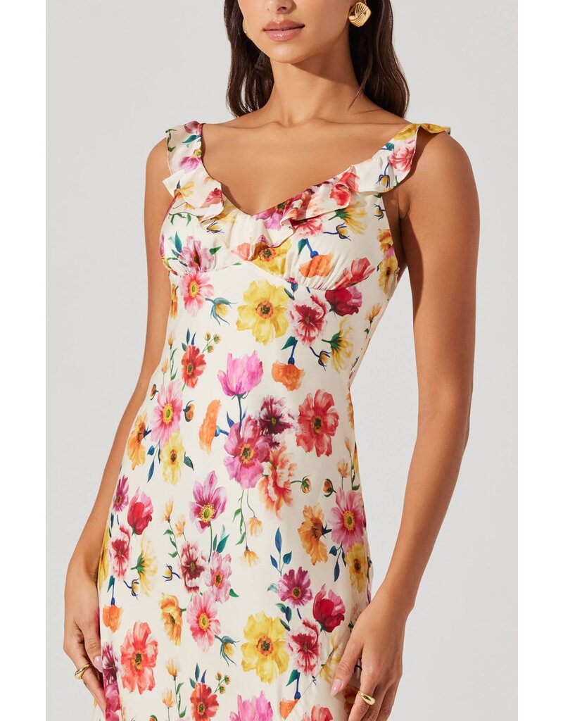 ASTR Zoie Floral Satin Ruffle Dress