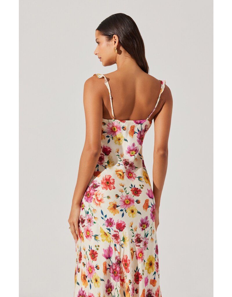 ASTR Zoie Floral Satin Ruffle Dress