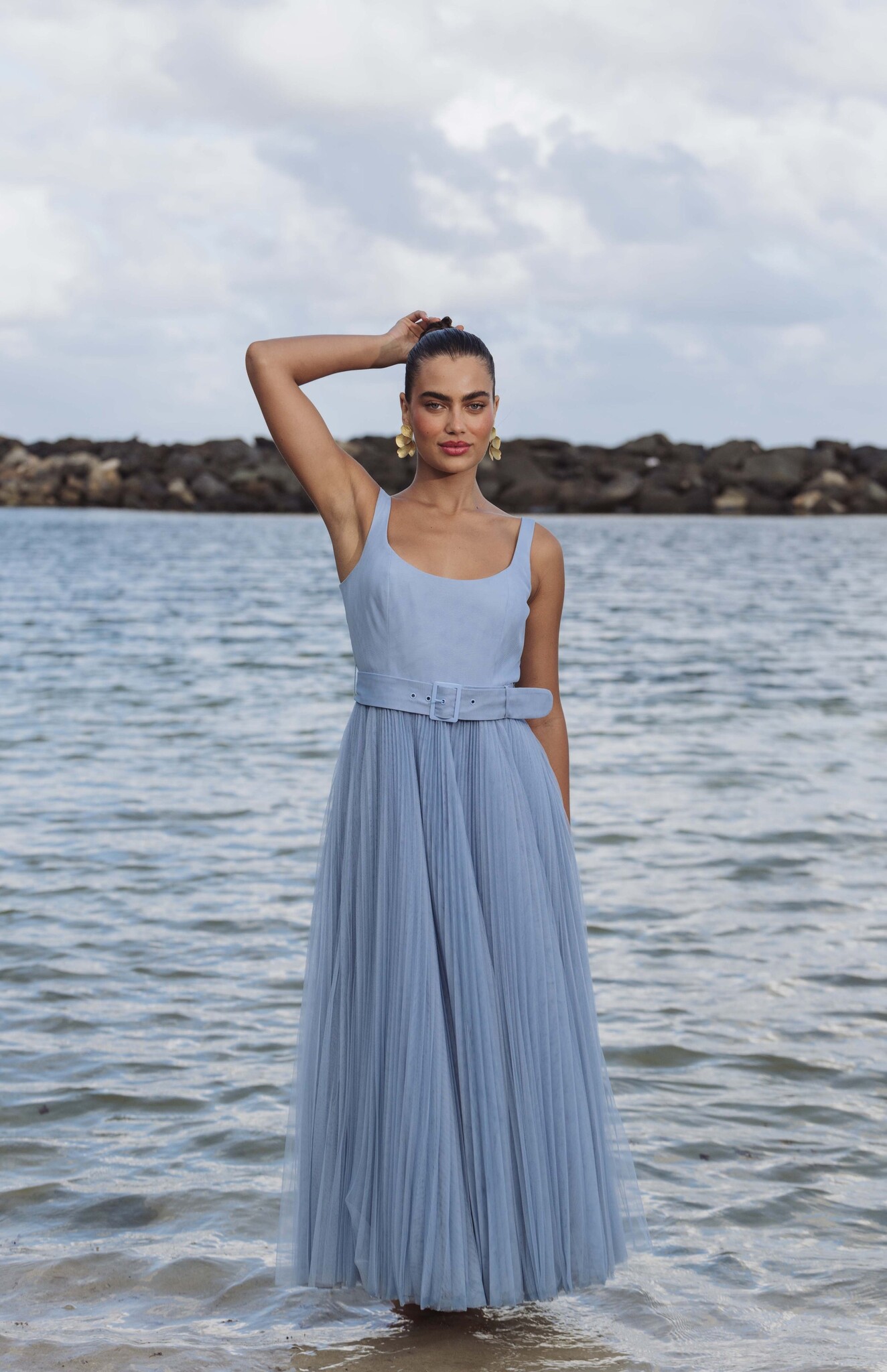 hutch pleated tulle dress Hutch Amara Corset Pleated Tulle Fit & Flare Midi Dress