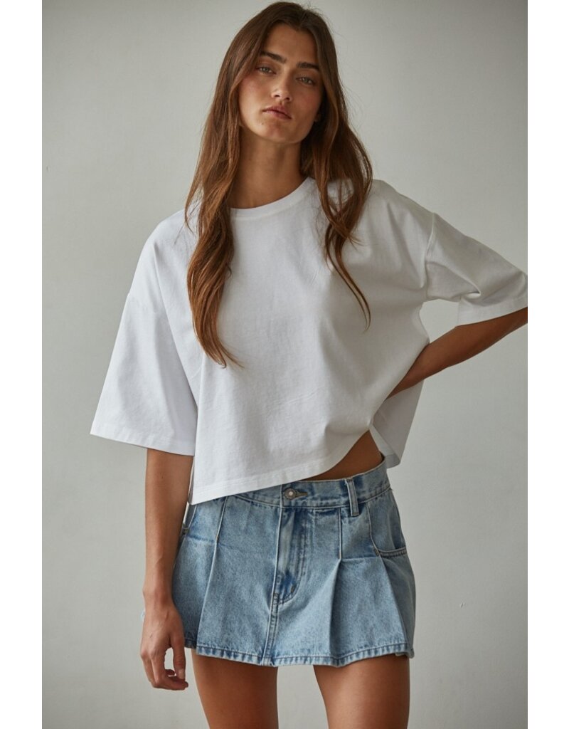 By Together Cotton Drop Shoulder Oversized Cropped Tee