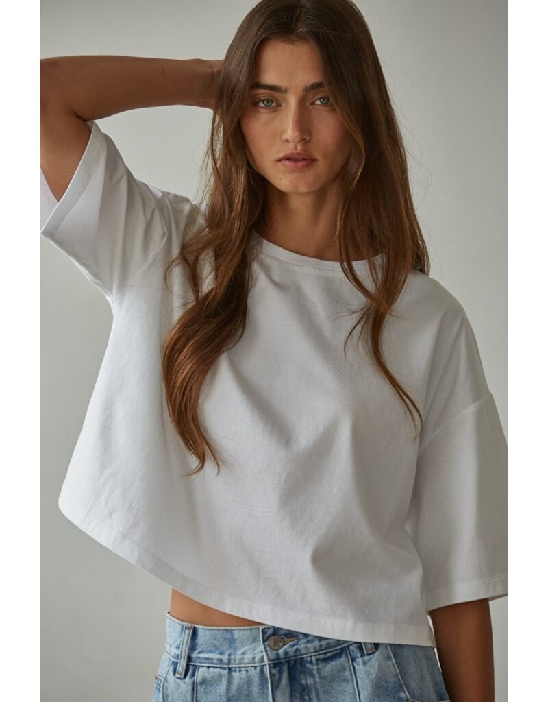 By Together Cotton Drop Shoulder Oversized Cropped Tee
