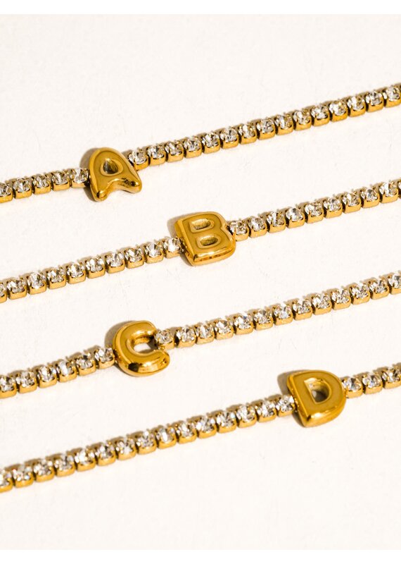 Flanerie Chaplin 18K Gold Non-Tarnish Rhinestone Letter Bracelet