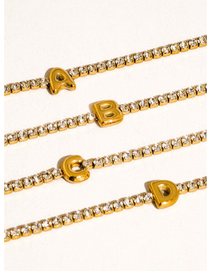 Flanerie Chaplin 18K Gold Non-Tarnish Rhinestone Letter Bracelet