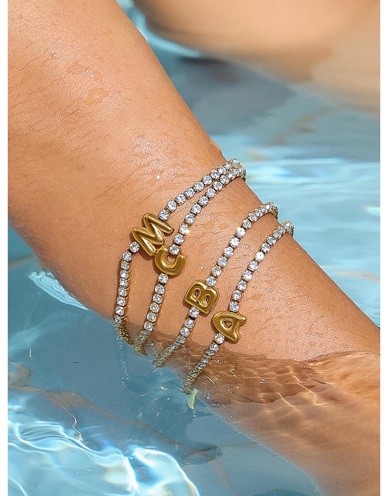 Flanerie Chaplin 18K Gold Non-Tarnish Rhinestone Letter Bracelet