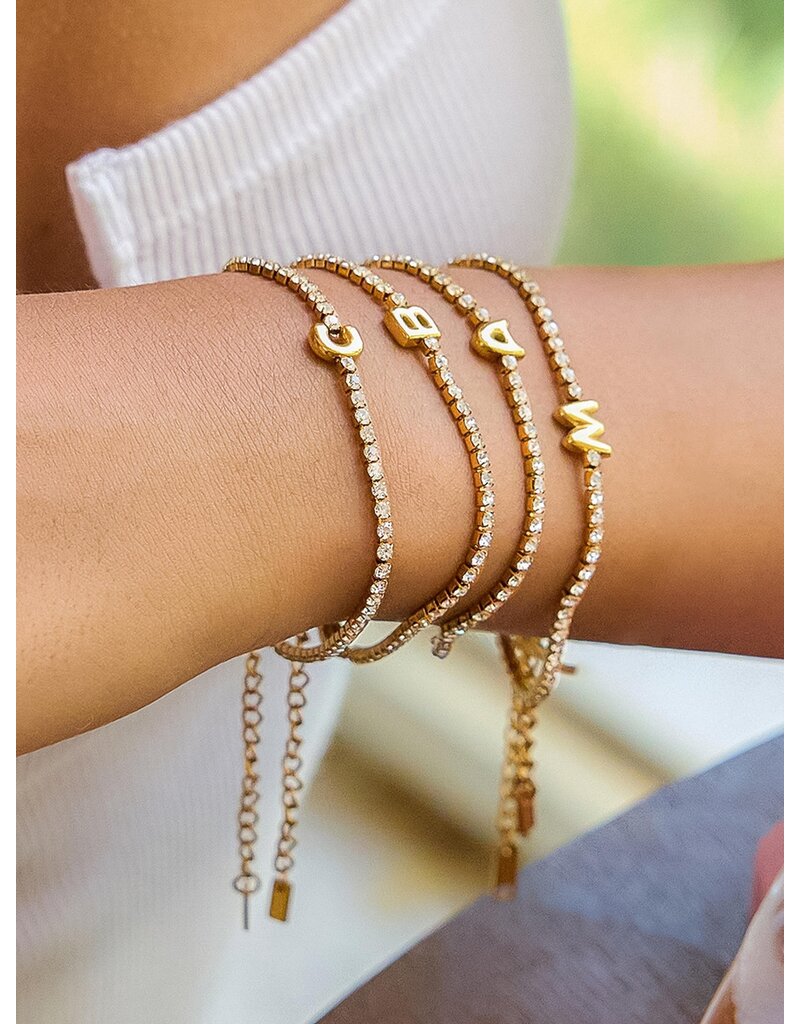 Flanerie Chaplin 18K Gold Non-Tarnish Rhinestone Letter Bracelet