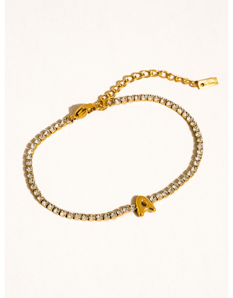 Flanerie Chaplin 18K Gold Non-Tarnish Rhinestone Letter Bracelet