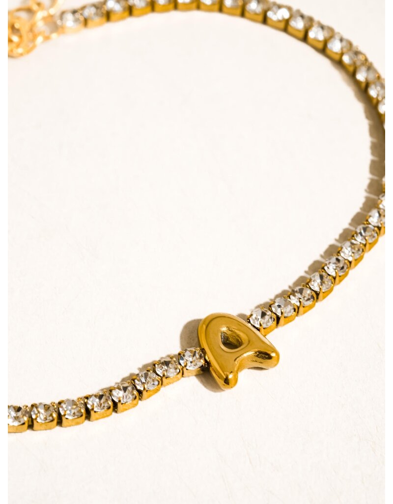 Flanerie Chaplin 18K Gold Non-Tarnish Rhinestone Letter Bracelet