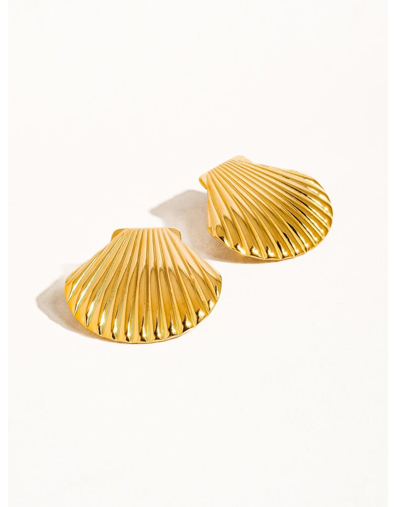 Flanerie Cèpe 18K Gold Non-Tarnish Shell Studs