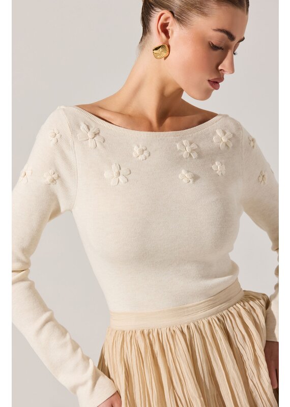 ASTR Bluma Embroidered Boatneck Sweater