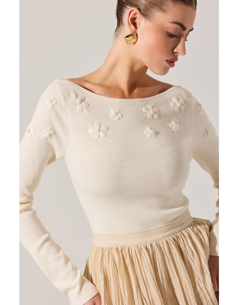 ASTR Bluma Embroidered Boatneck Sweater