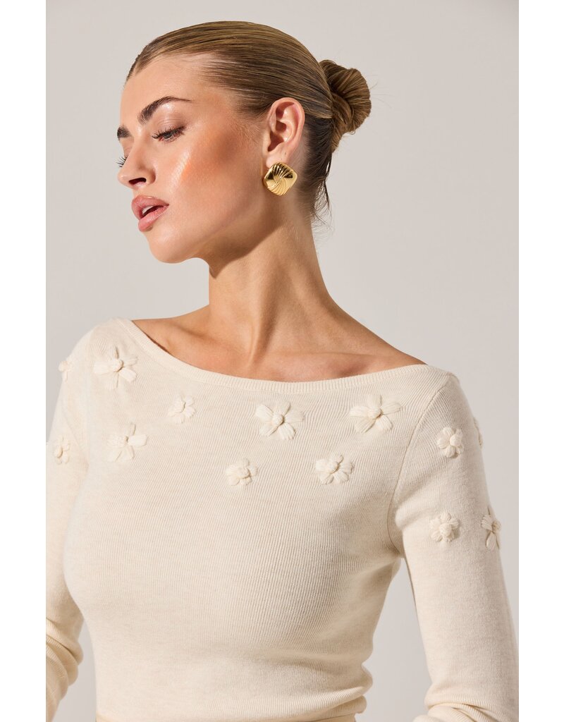 ASTR Bluma Embroidered Boatneck Sweater