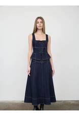 Moon River Lace-Up Detail Denim Corset Top