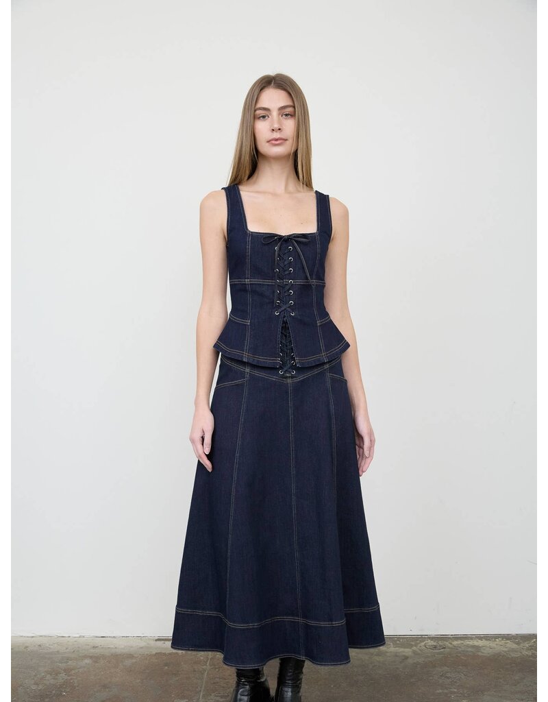 Moon River Lace-Up Detail Denim Corset Top