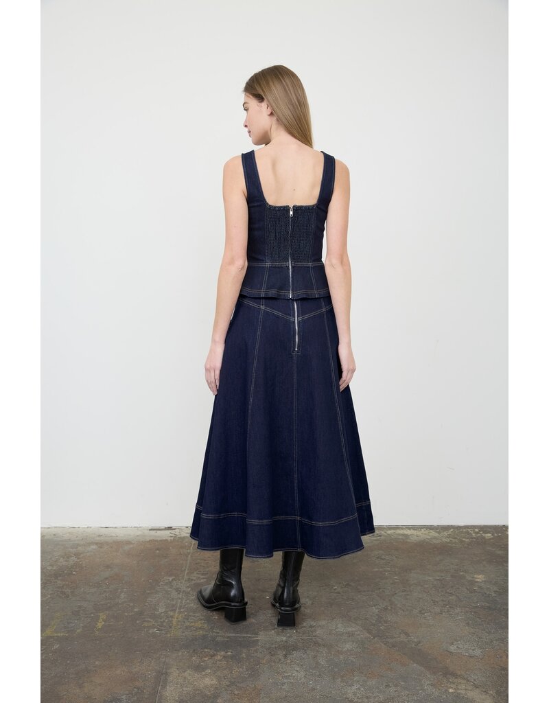 Moon River Lace-Up Detail Denim Corset Top