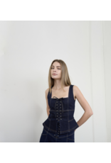 Moon River Lace-Up Detail Denim Corset Top