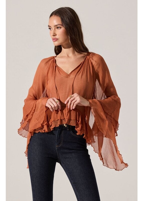 ASTR Margaery Sheer Ruffle Peplum Top