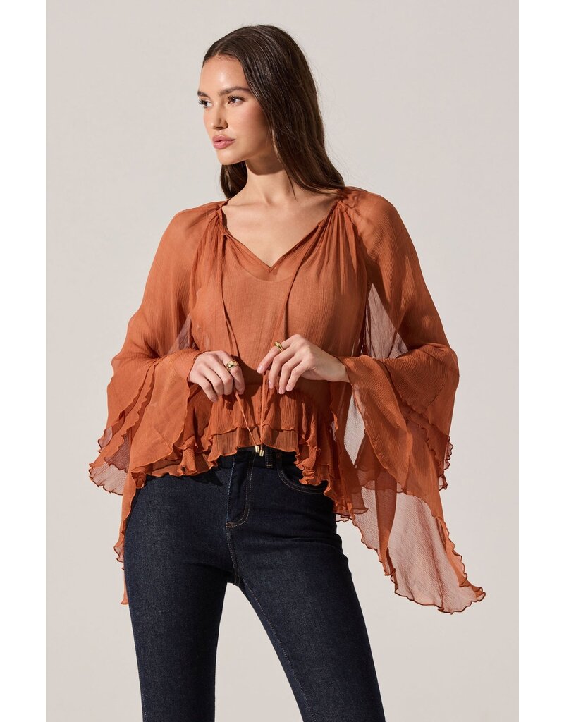 ASTR Margaery Sheer Ruffle Peplum Top