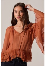 ASTR Margaery Sheer Ruffle Peplum Top