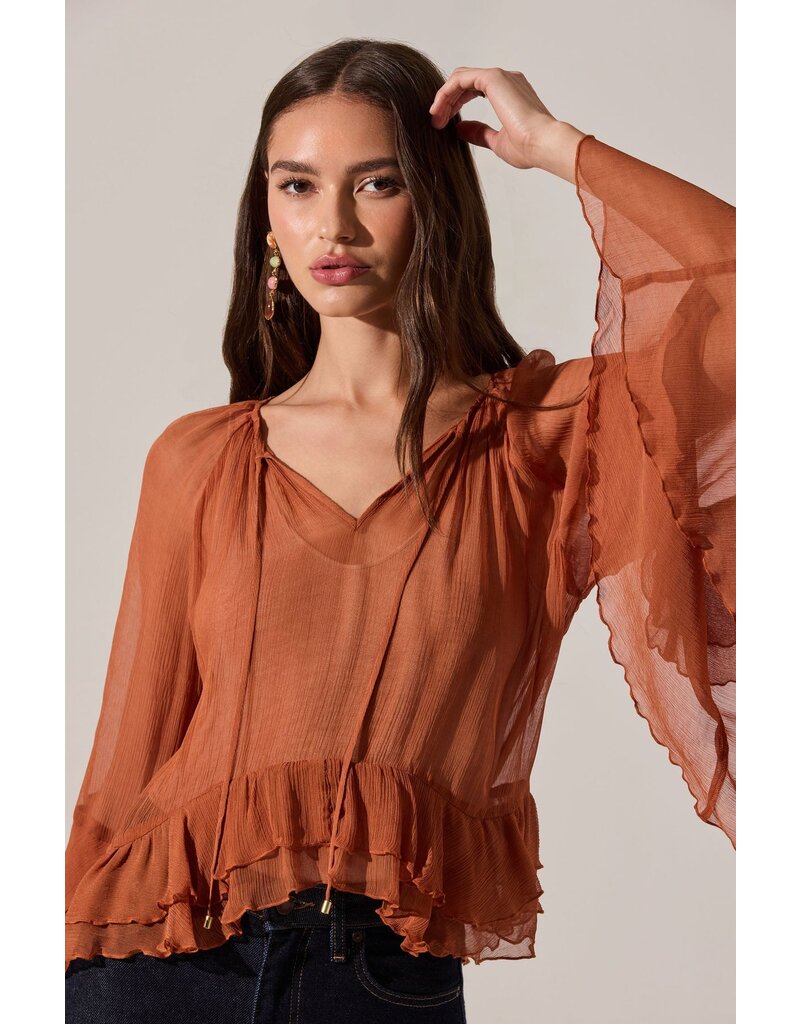 ASTR Margaery Sheer Ruffle Peplum Top