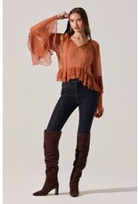 ASTR Margaery Sheer Ruffle Peplum Top