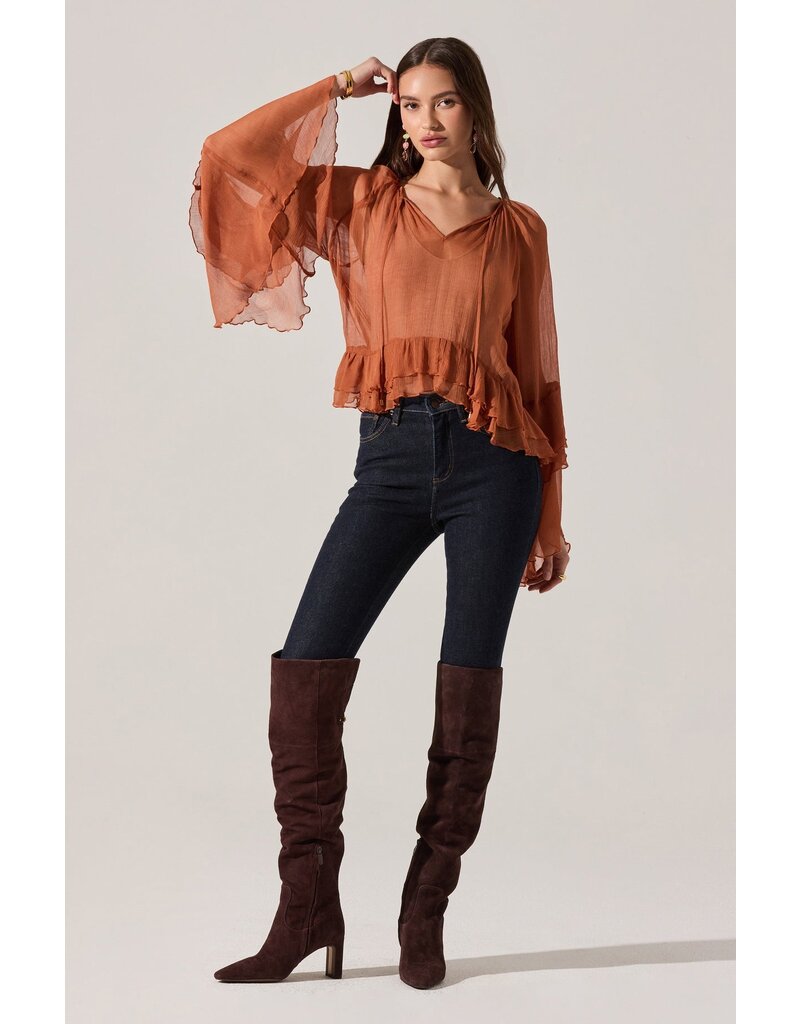 ASTR Margaery Sheer Ruffle Peplum Top