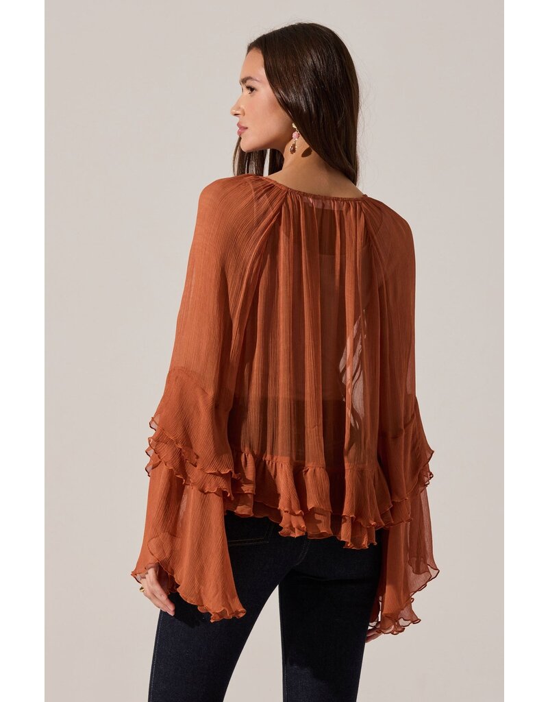 ASTR Margaery Sheer Ruffle Peplum Top