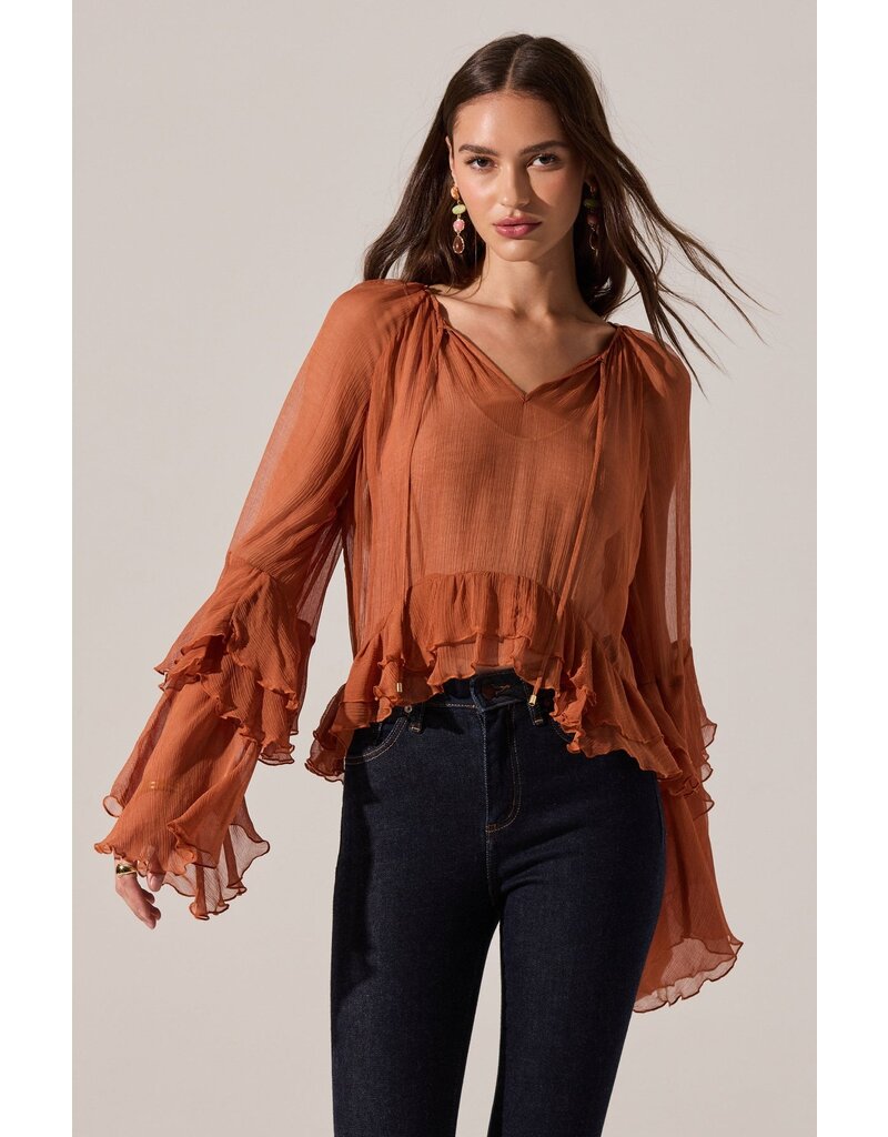 ASTR Margaery Sheer Ruffle Peplum Top