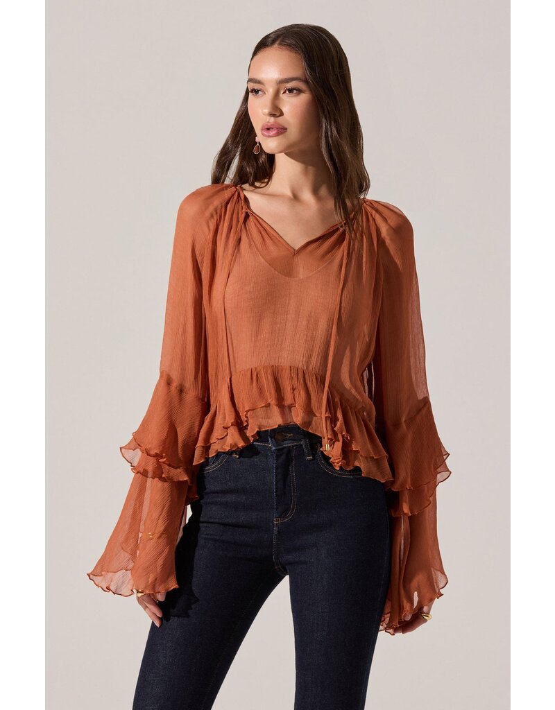 ASTR Margaery Sheer Ruffle Peplum Top
