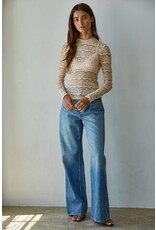 By Together Lizzie Lace See Through Mock Neck Top