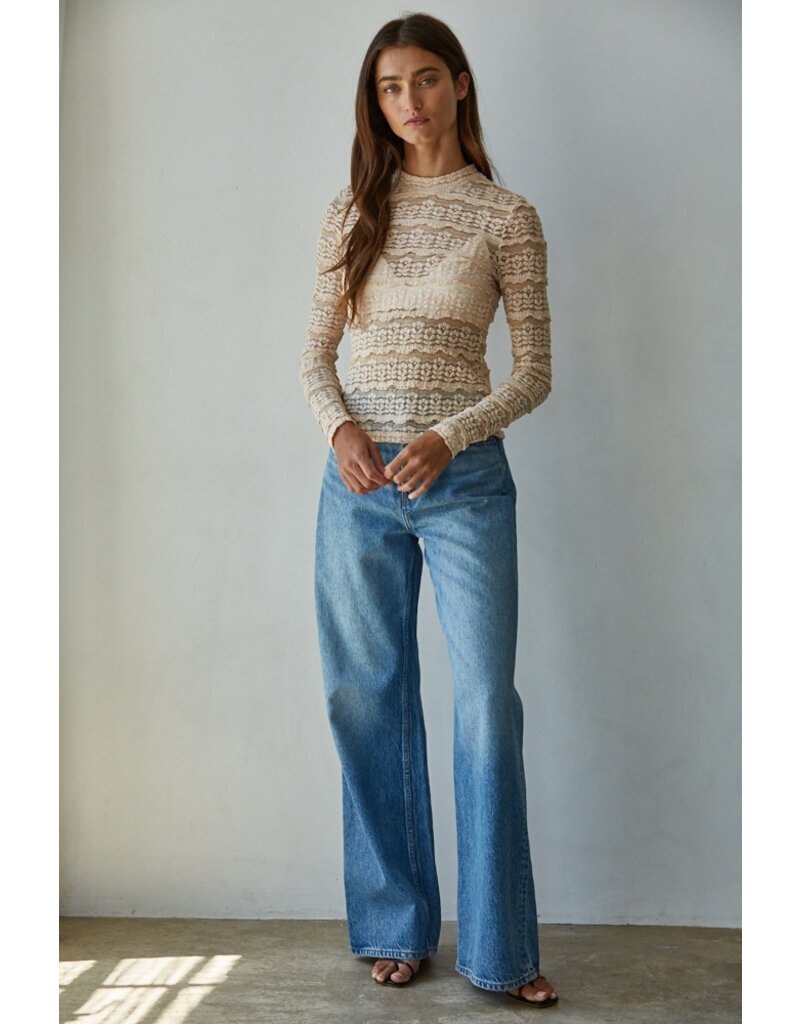 By Together Lizzie Lace See Through Mock Neck Top