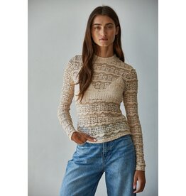 By Together Lizzie Lace See Through Mock Neck Top