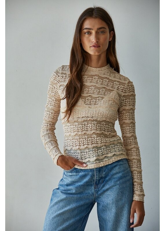 By Together Lizzie Lace See Through Mock Neck Top