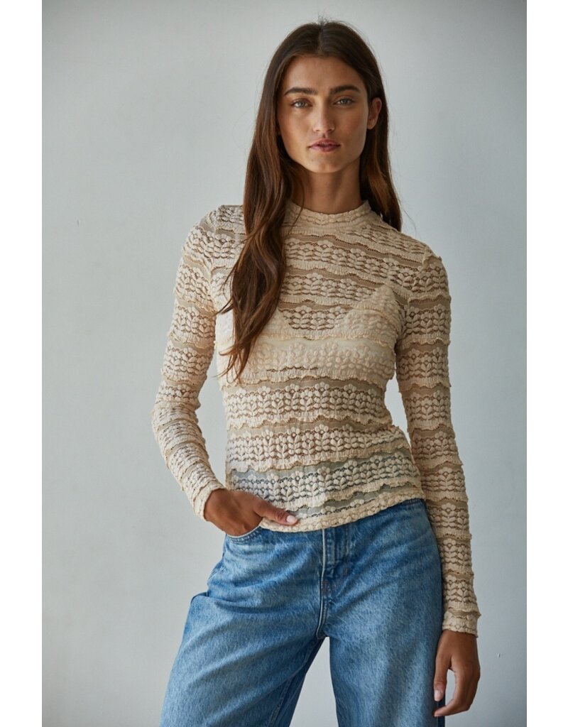 By Together Lizzie Lace See Through Mock Neck Top