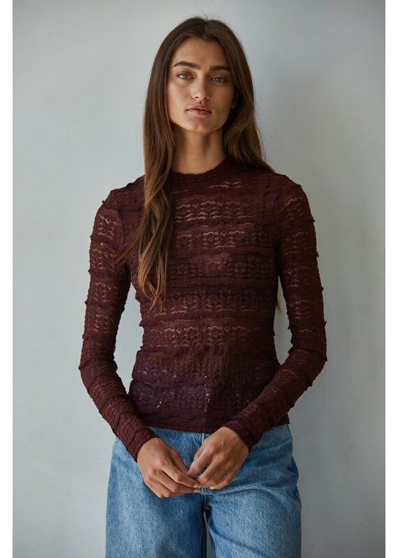 By Together Lizzie Lace See Through Mock Neck Top