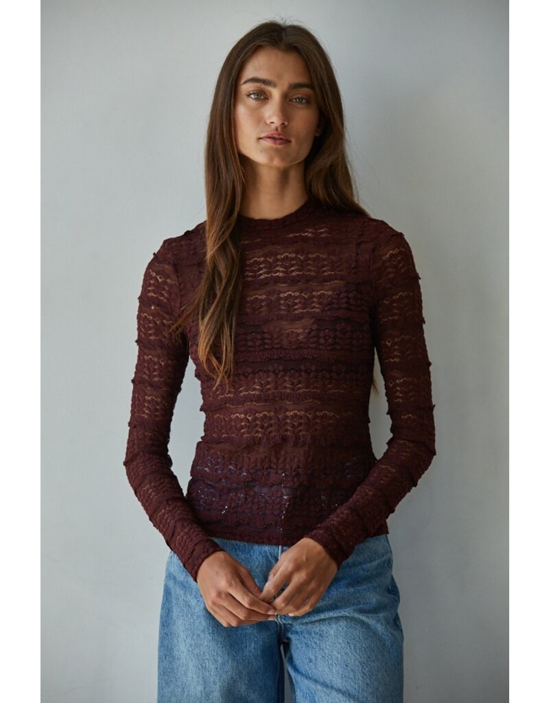 By Together Lizzie Lace See Through Mock Neck Top
