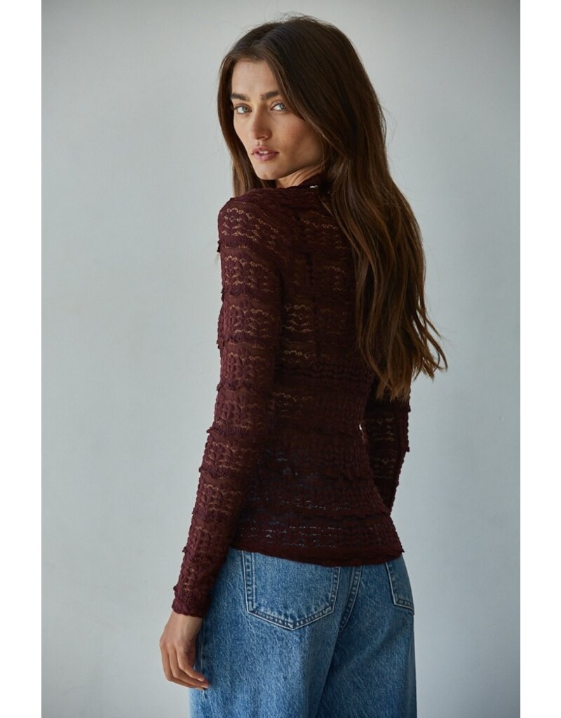 By Together Lizzie Lace See Through Mock Neck Top