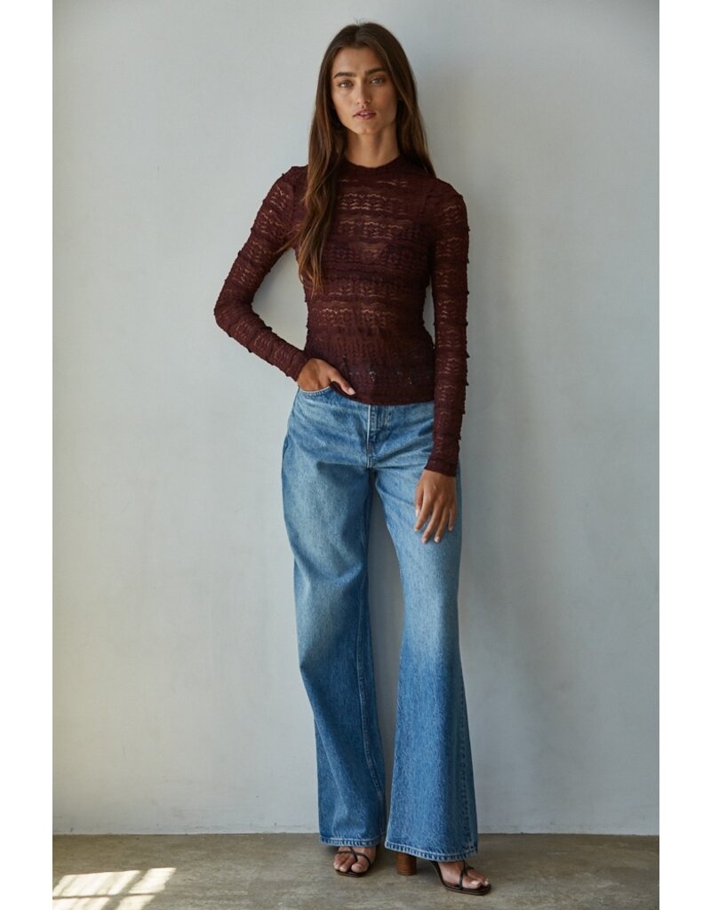 By Together Lizzie Lace See Through Mock Neck Top