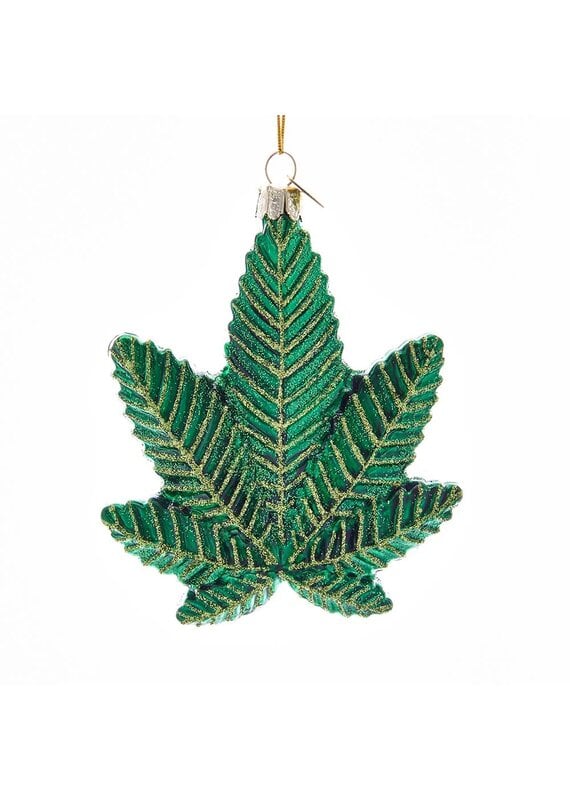 Kurt S. Adler Glass Cannabis Leaf Ornament