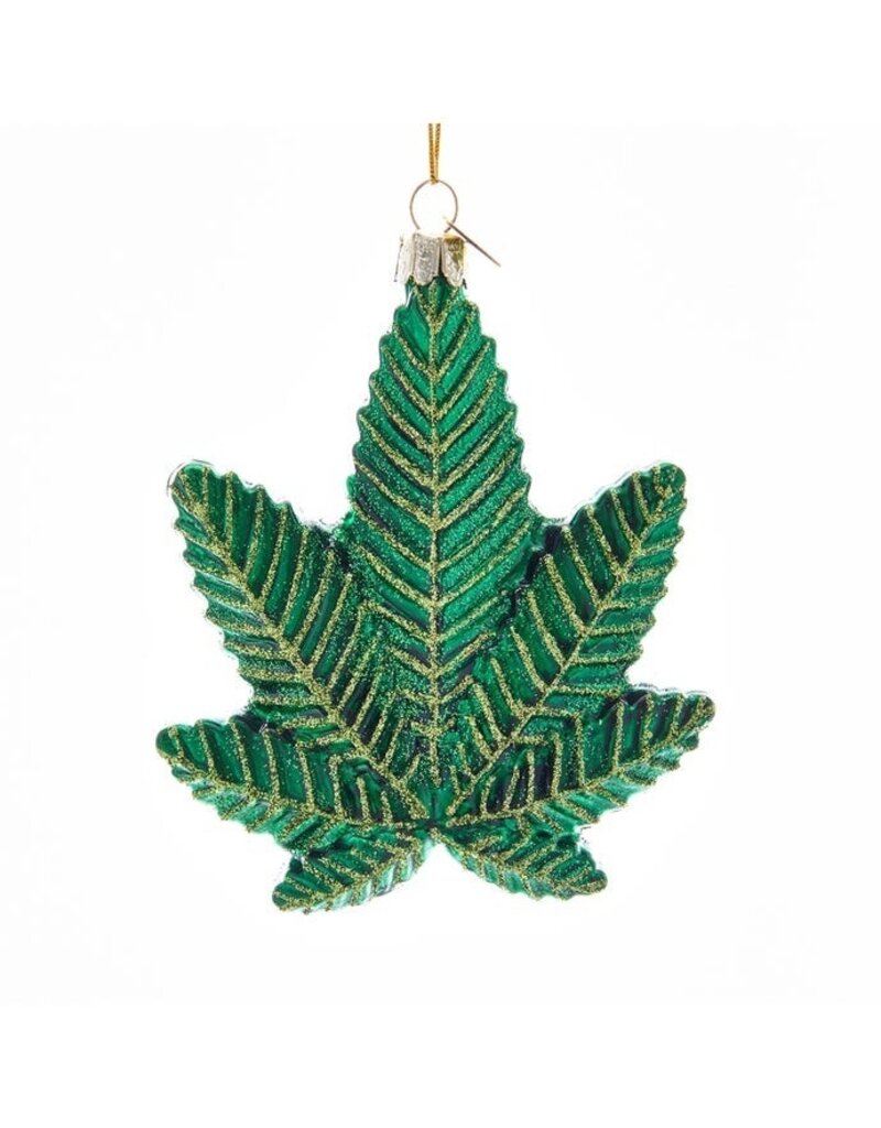 Kurt S. Adler Glass Cannabis Leaf Ornament