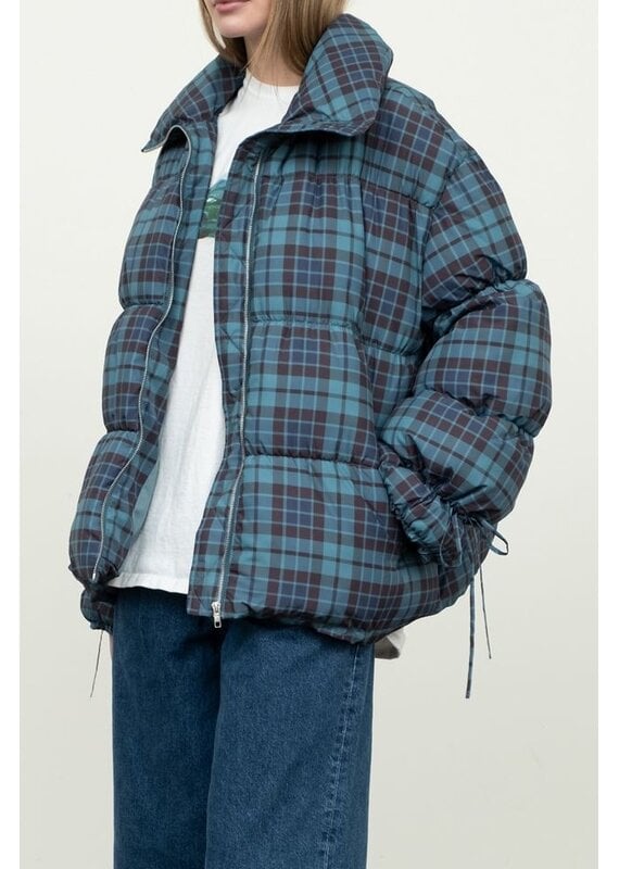 Moon River Plaid Puffer Jacket