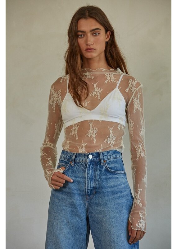 By Together Kellie Sheer Lace Mock Neck Top