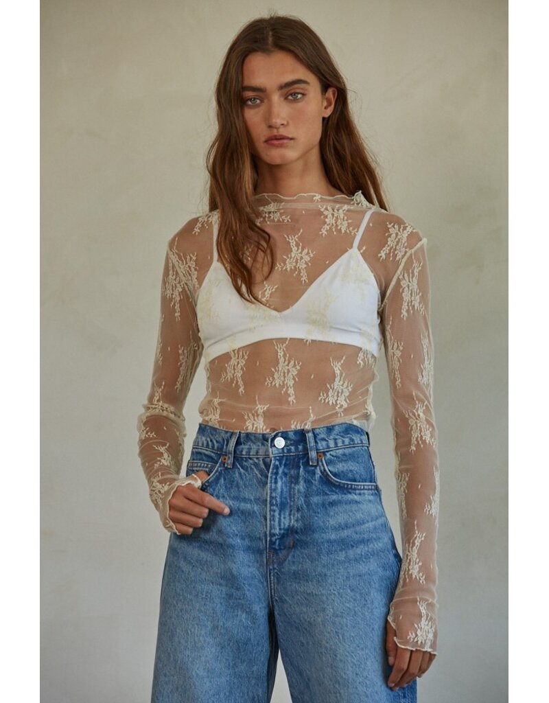 By Together Kellie Sheer Lace Mock Neck Top