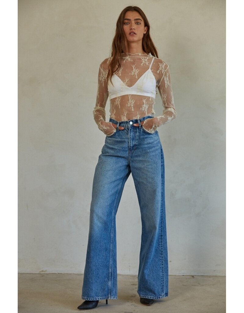 By Together Kellie Sheer Lace Mock Neck Top