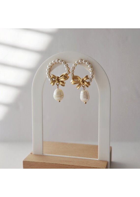 Jessa Jewelry Pearl Halo Bow Earrings