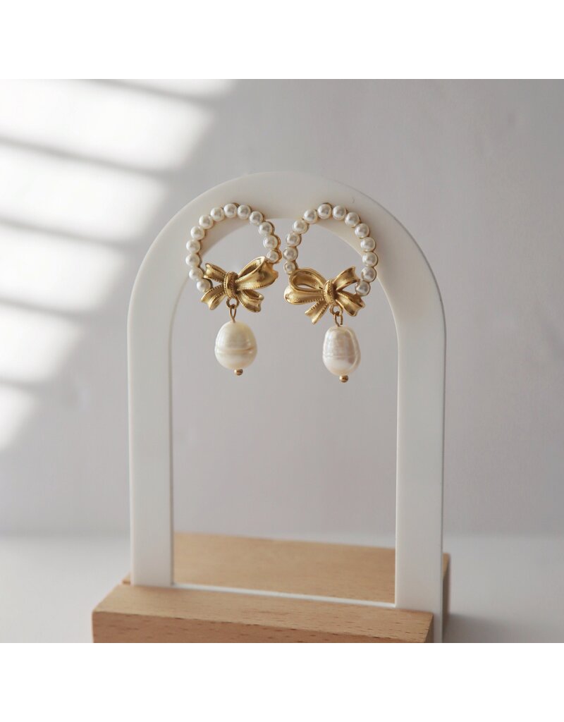 Jessa Jewelry Pearl Halo Bow Earrings